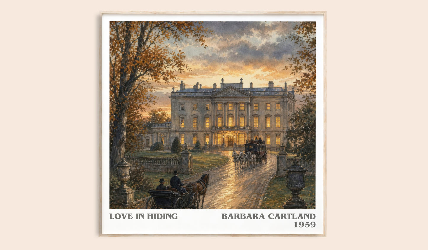 Love In Hiding literary book poster by Barbara Cartland – framed literary art print