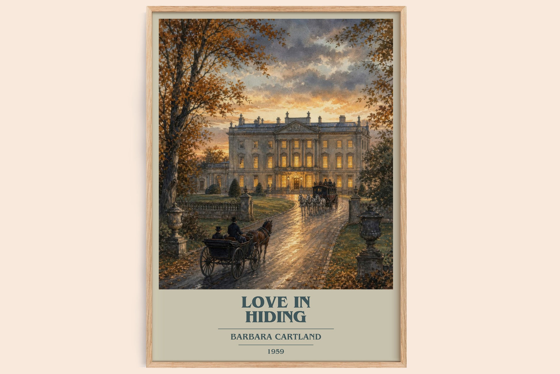 Love In Hiding book cover book poster by Barbara Cartland – framed literary art print