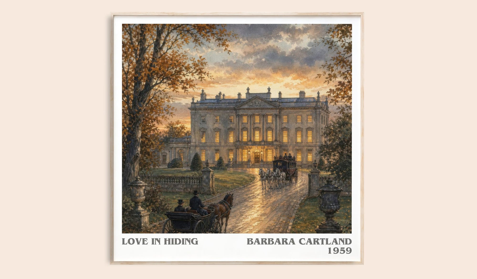 Love In Hiding literary book poster by Barbara Cartland – framed literary art print