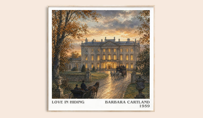 Love In Hiding literary book poster by Barbara Cartland – framed literary art print
