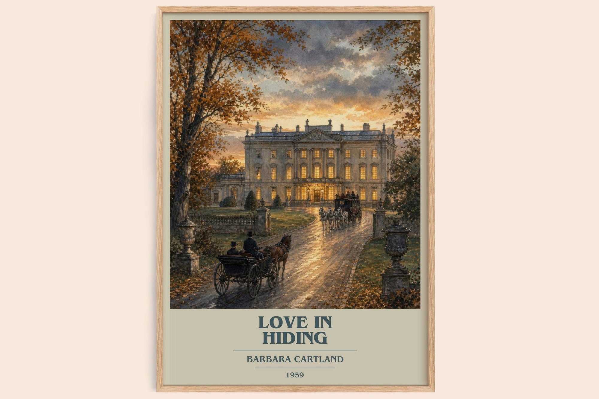 Love In Hiding book cover book poster by Barbara Cartland – framed literary art print