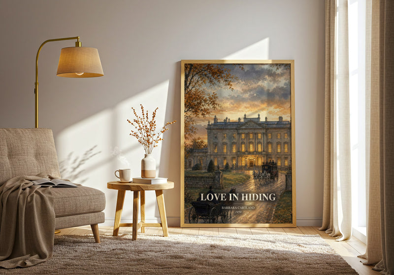 Love In Hiding watercolour print in frame leaning in hallway – romance wall art