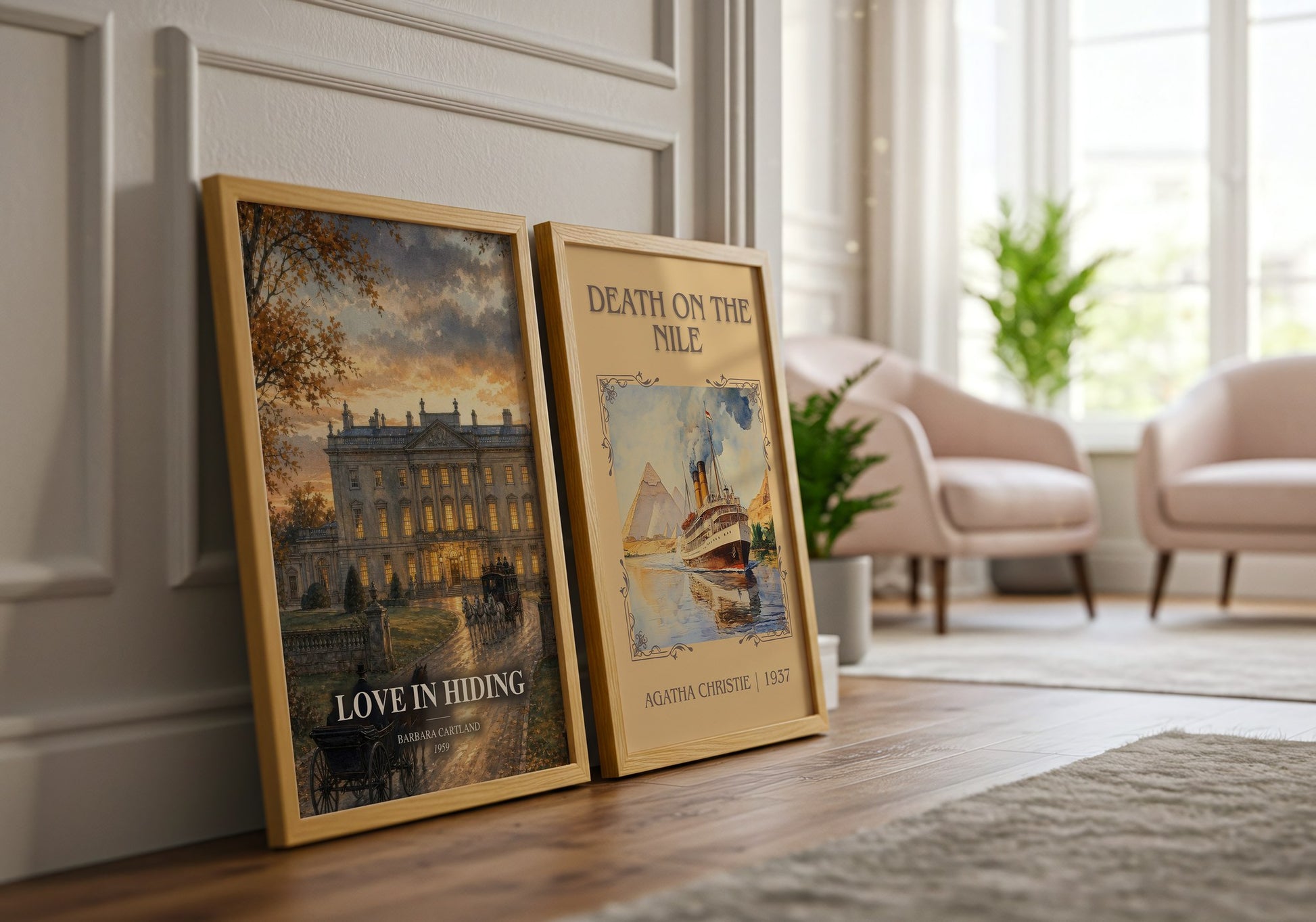Love In Hiding watercolour print framed by window – literary home decor