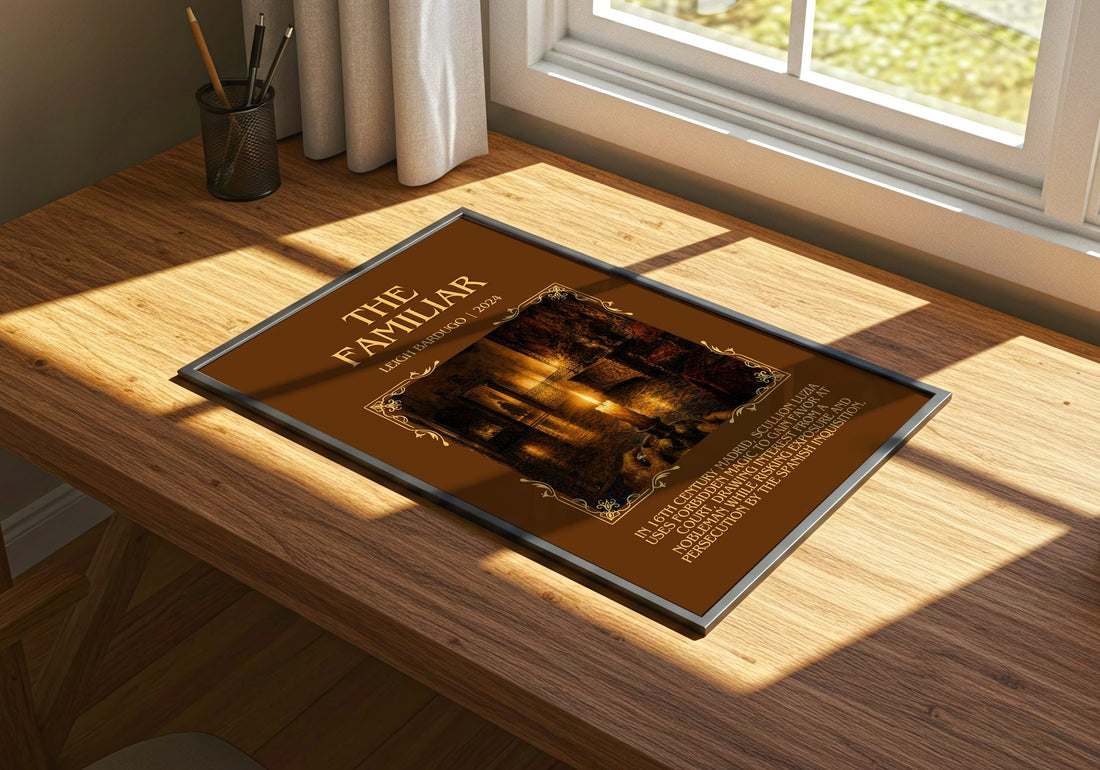 The Familiar Minimalist Book Poster by Leigh Bardugo – print on a sunlit desk