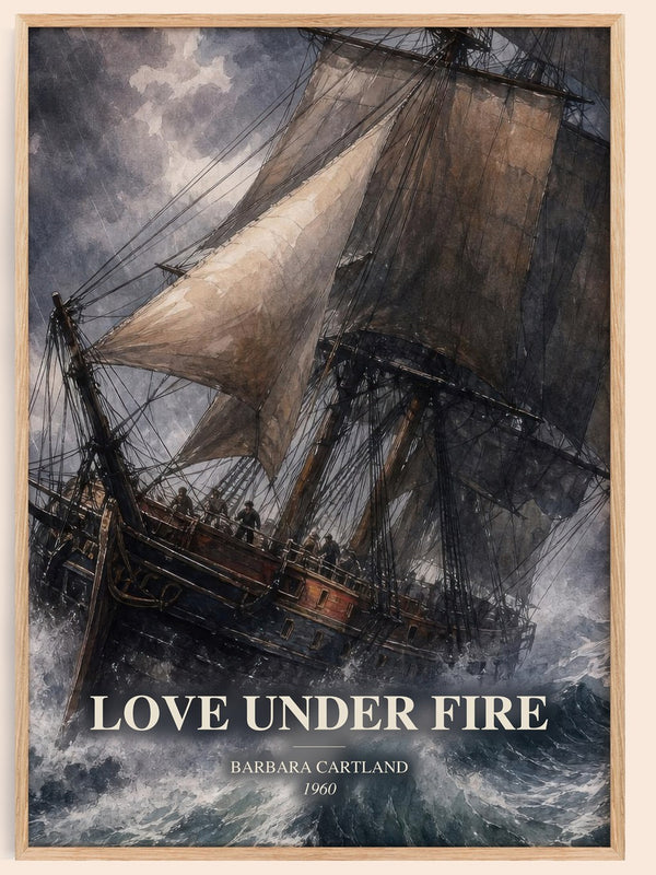 Love Under Fire watercolour book poster by Barbara Cartland – framed literary art print