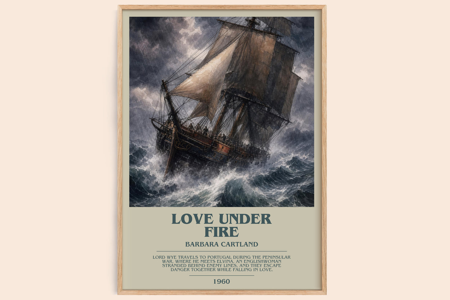 Love Under Fire bookish book poster by Barbara Cartland – framed literary art print