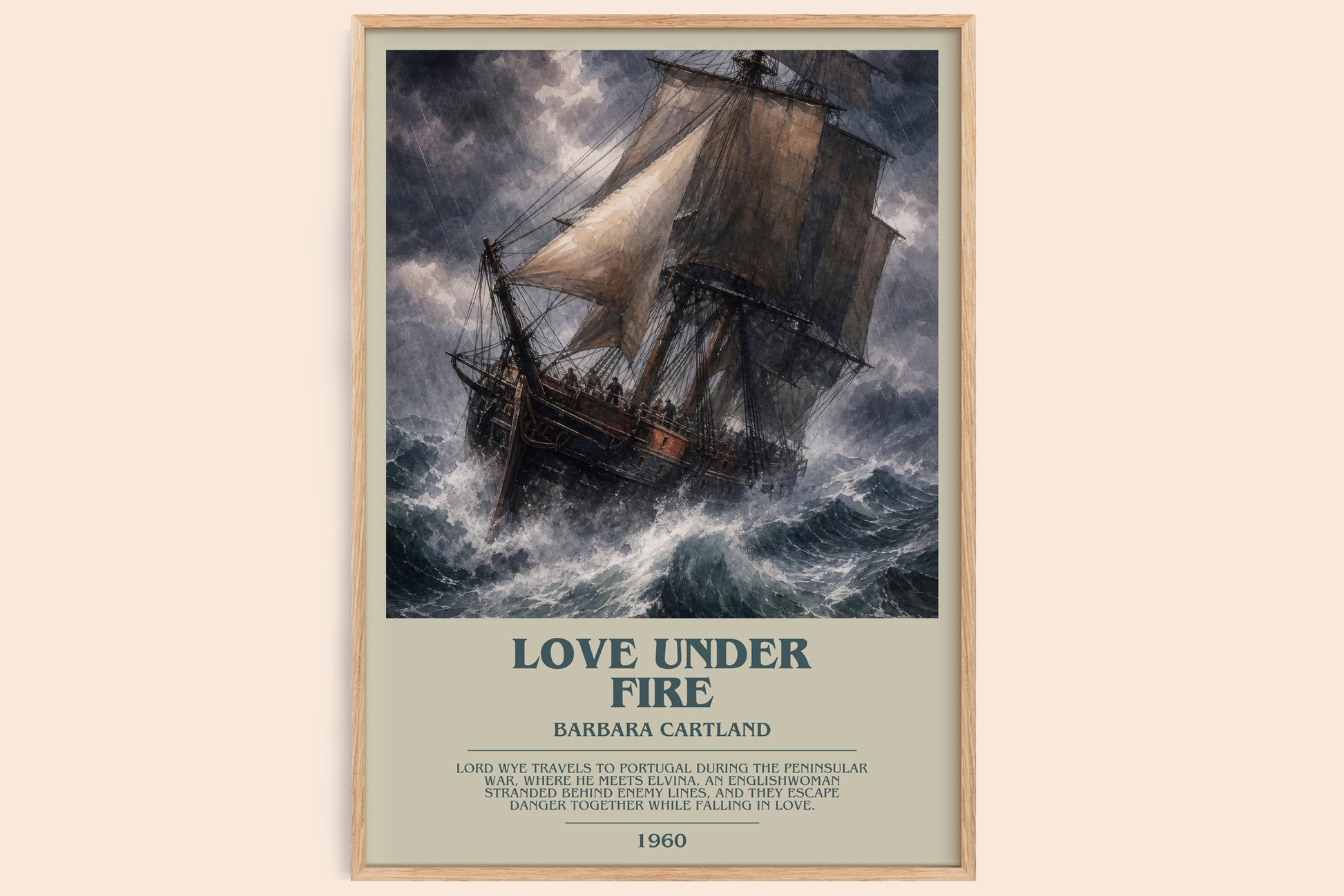 Love Under Fire bookish book poster by Barbara Cartland – framed literary art print