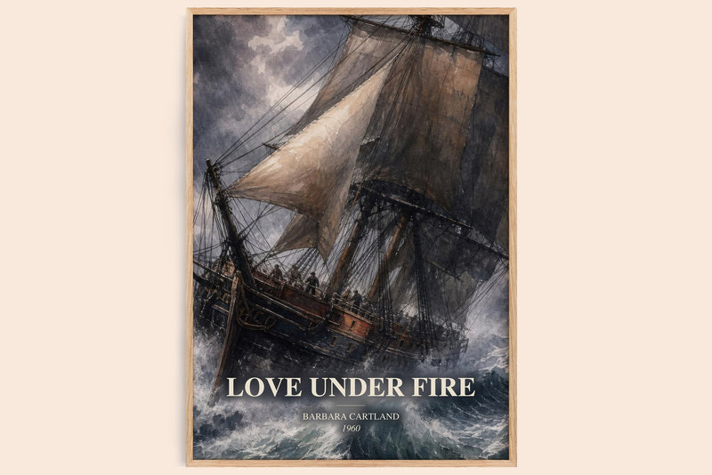 Love Under Fire watercolour book poster by Barbara Cartland – framed literary art print