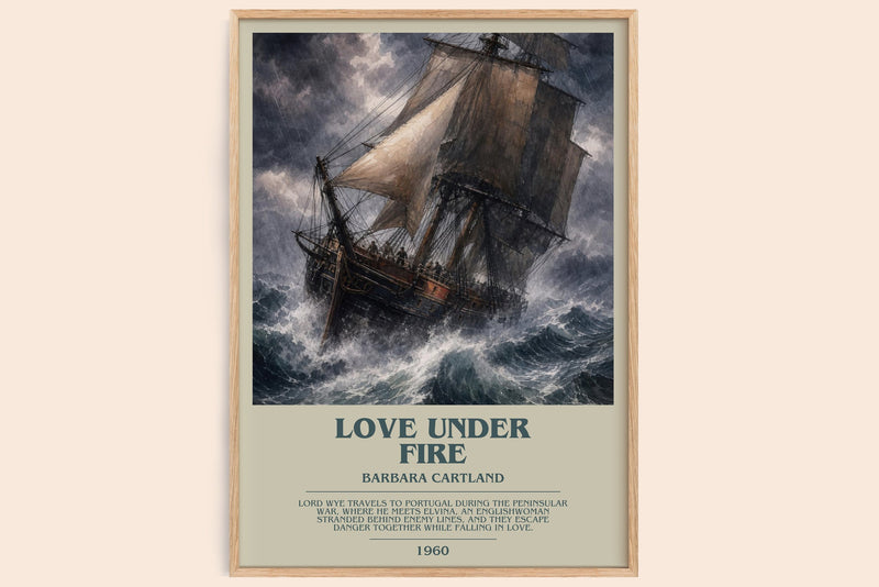 Love Under Fire bookish book poster by Barbara Cartland – framed literary art print
