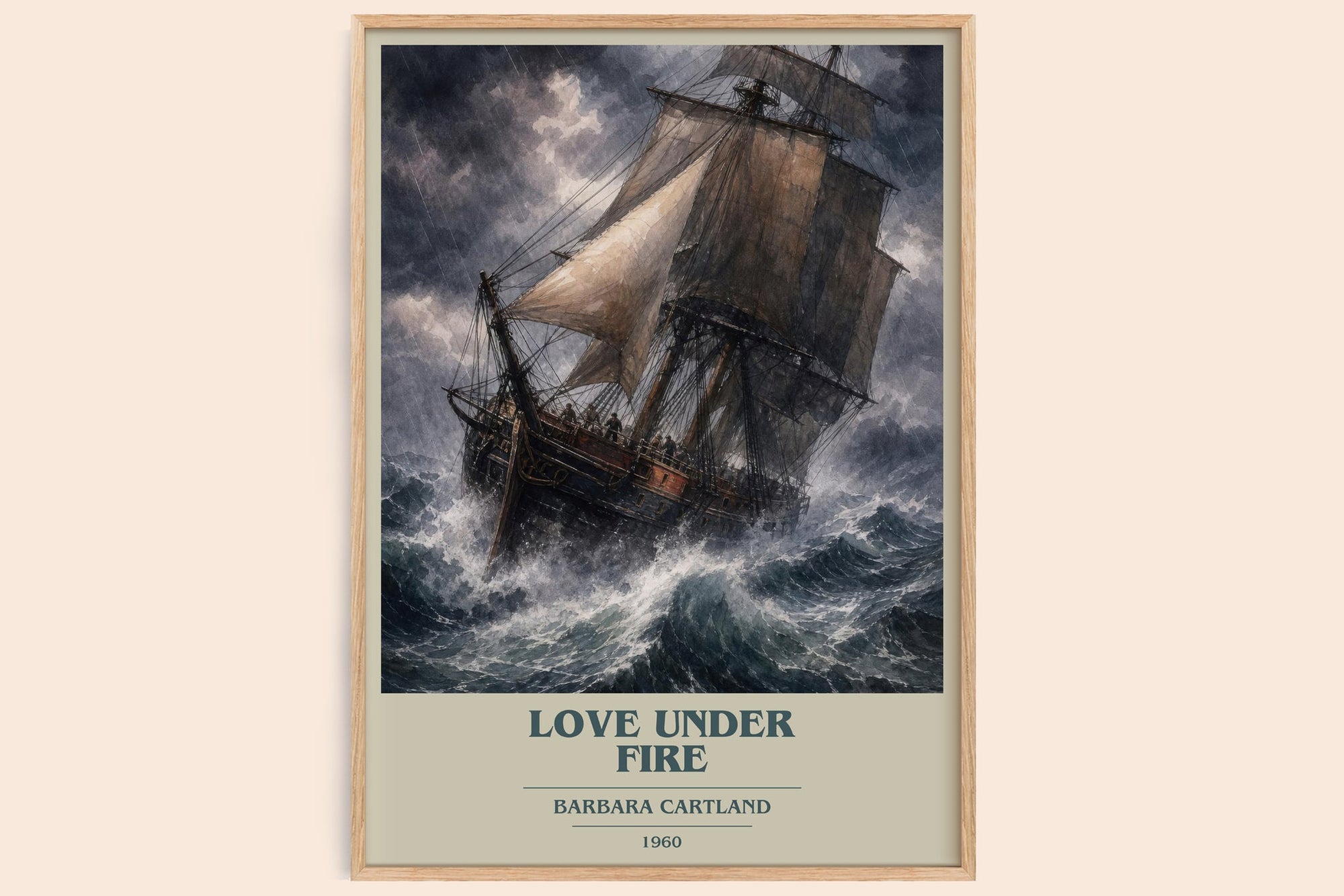 Love Under Fire book cover book poster by Barbara Cartland – framed literary art print