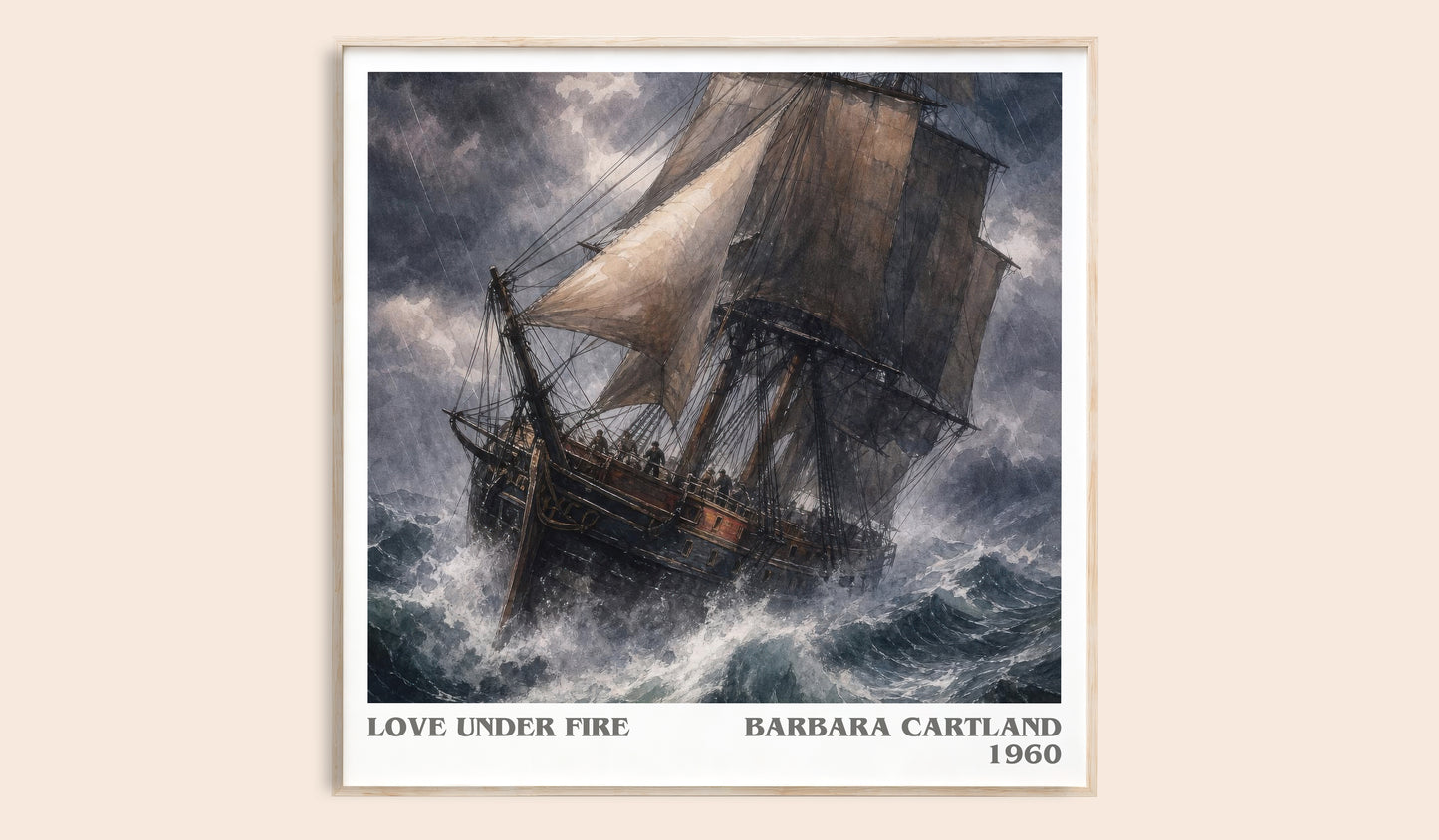 Love Under Fire literary book poster by Barbara Cartland – framed literary art print