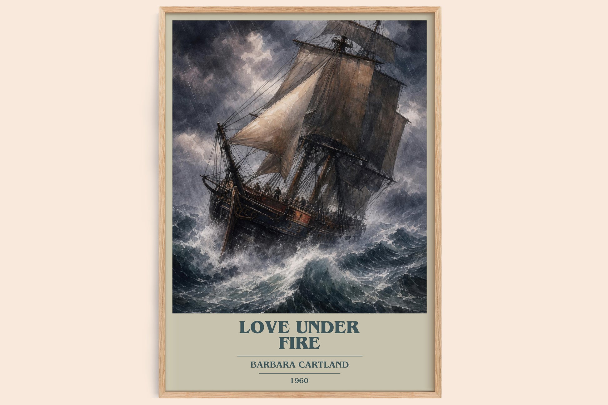 Love Under Fire book cover book poster by Barbara Cartland – framed literary art print