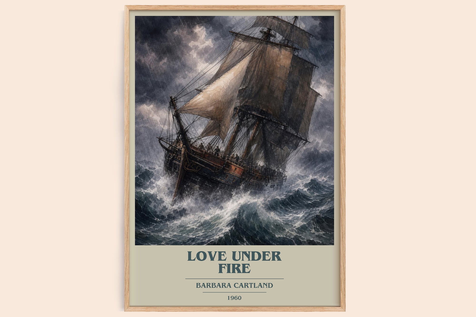 Love Under Fire book cover book poster by Barbara Cartland – framed literary art print