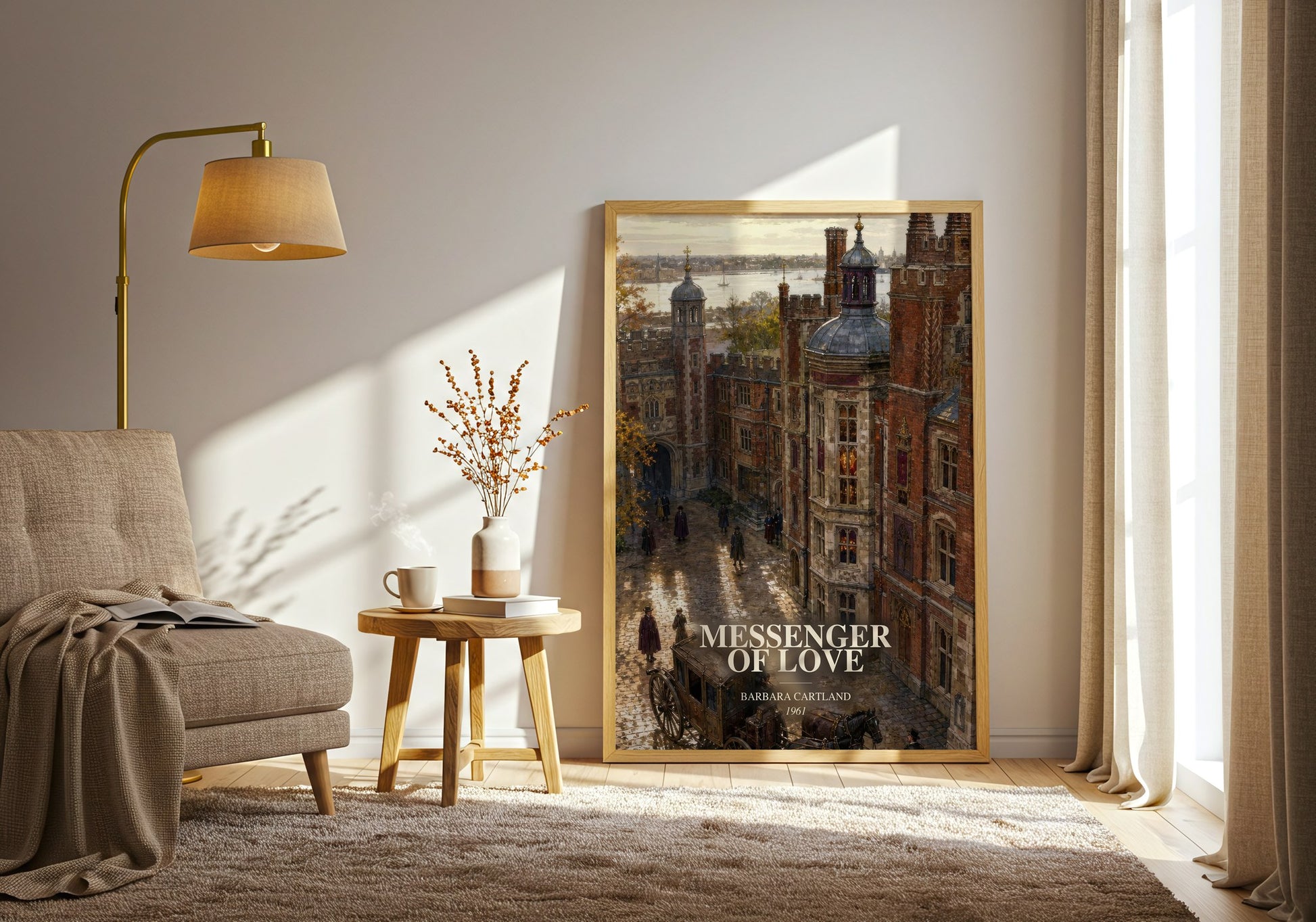 Messenger Of Love watercolour print in frame leaning in hallway – romance wall art