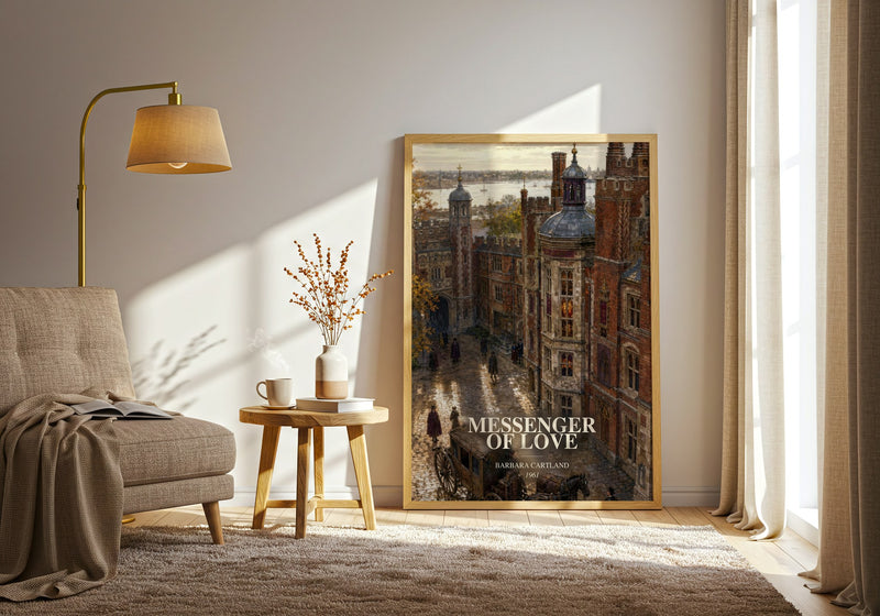 Messenger Of Love watercolour print in frame leaning in hallway – romance wall art