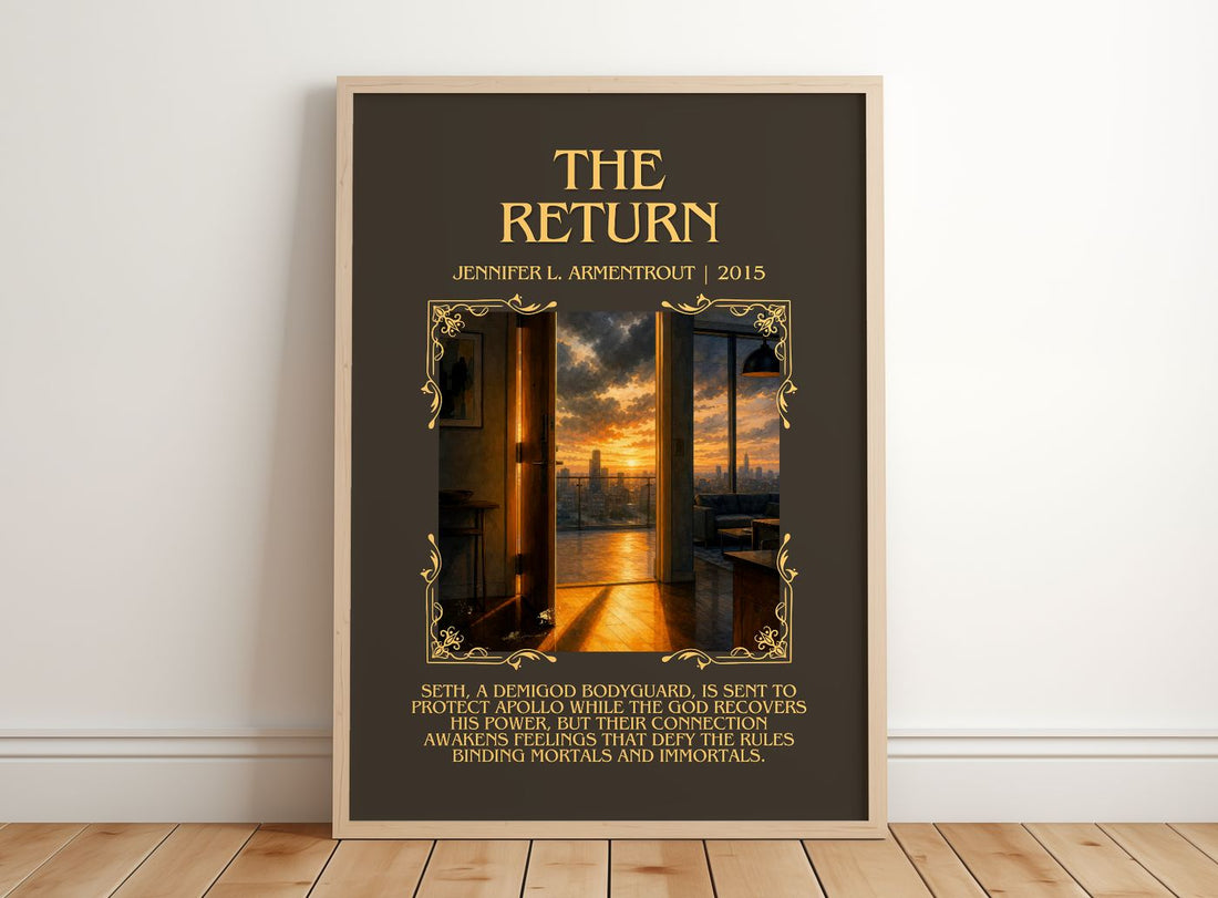 The Return Minimalist Book Poster by Jennifer L. Armentrout – framed print leaning on a wooden floor
