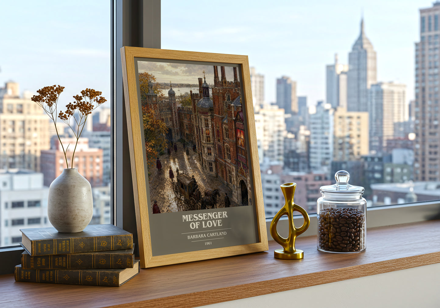 Messenger Of Love book cover print framed by window – literary home decor