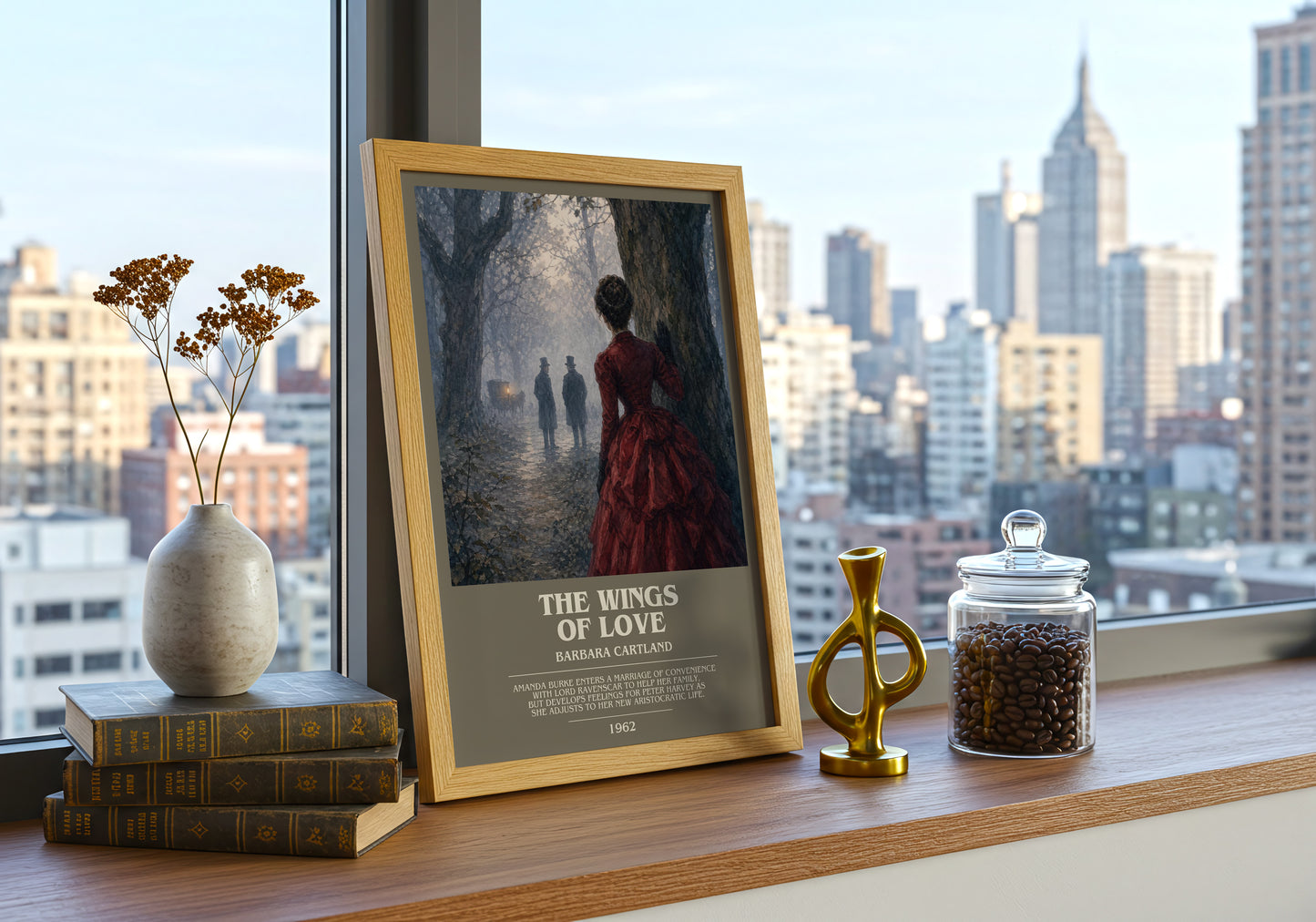 The Wings Of Love bookish print framed by window – literary home decor