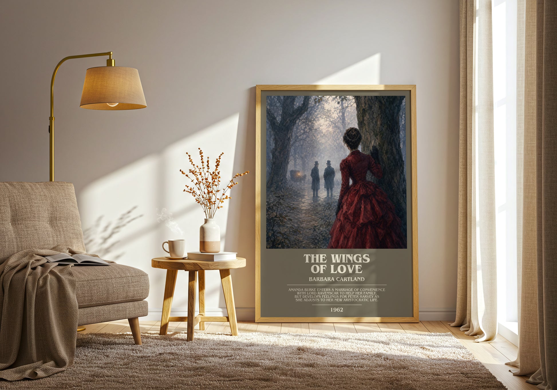 The Wings Of Love bookish print on bookshelf – Barbara Cartland fan gift