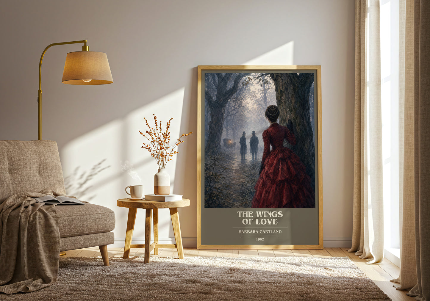 The Wings Of Love book cover print on bookshelf – Barbara Cartland fan gift