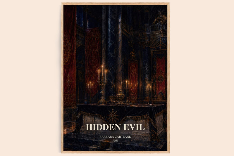 Hidden Evil watercolour book poster by Barbara Cartland – framed literary art print