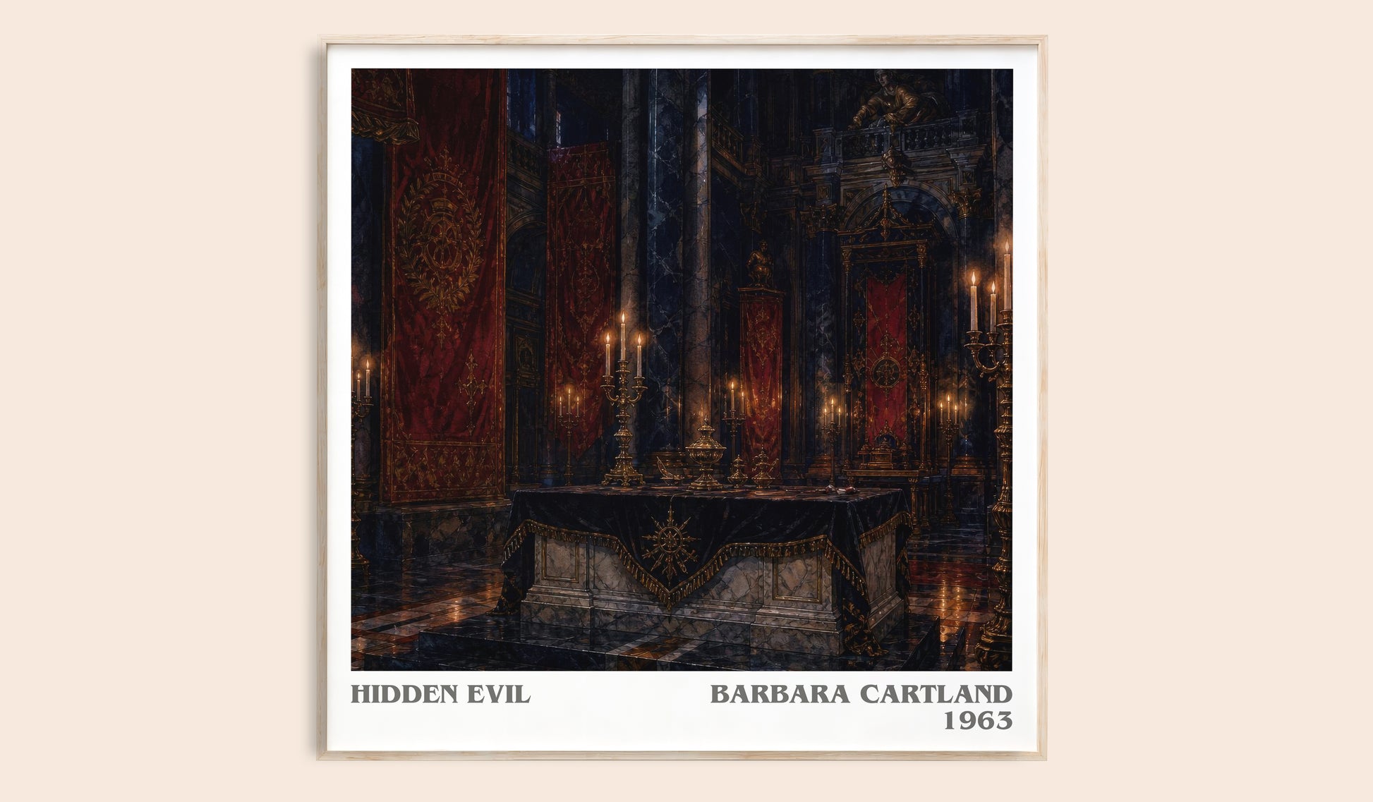 Hidden Evil literary book poster by Barbara Cartland – framed literary art print
