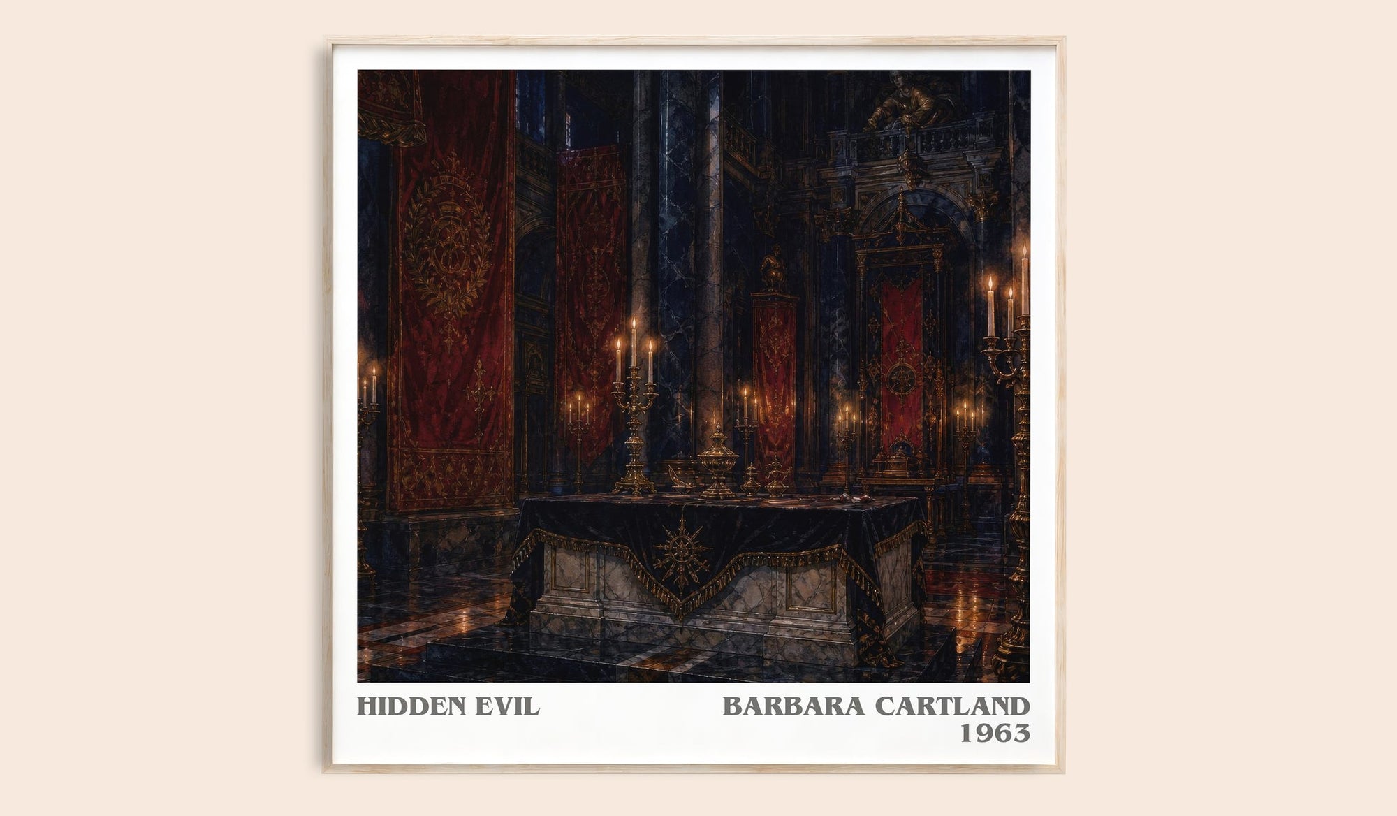 Hidden Evil literary book poster by Barbara Cartland – framed literary art print