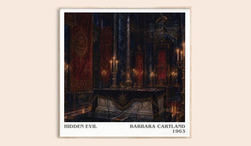 Hidden Evil literary book poster by Barbara Cartland – framed literary art print