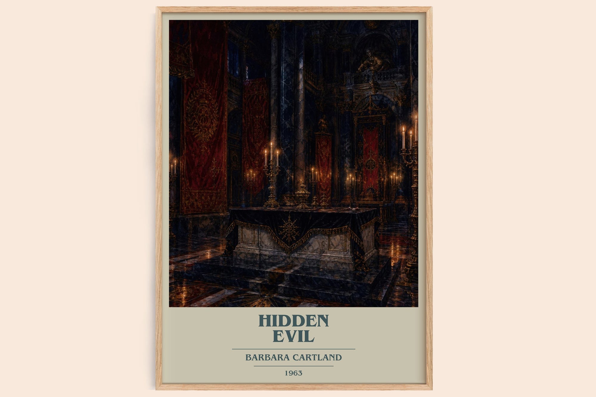 Hidden Evil book cover book poster by Barbara Cartland – framed literary art print