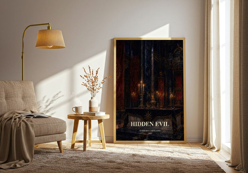 Hidden Evil watercolour print in frame leaning in hallway – romance wall art