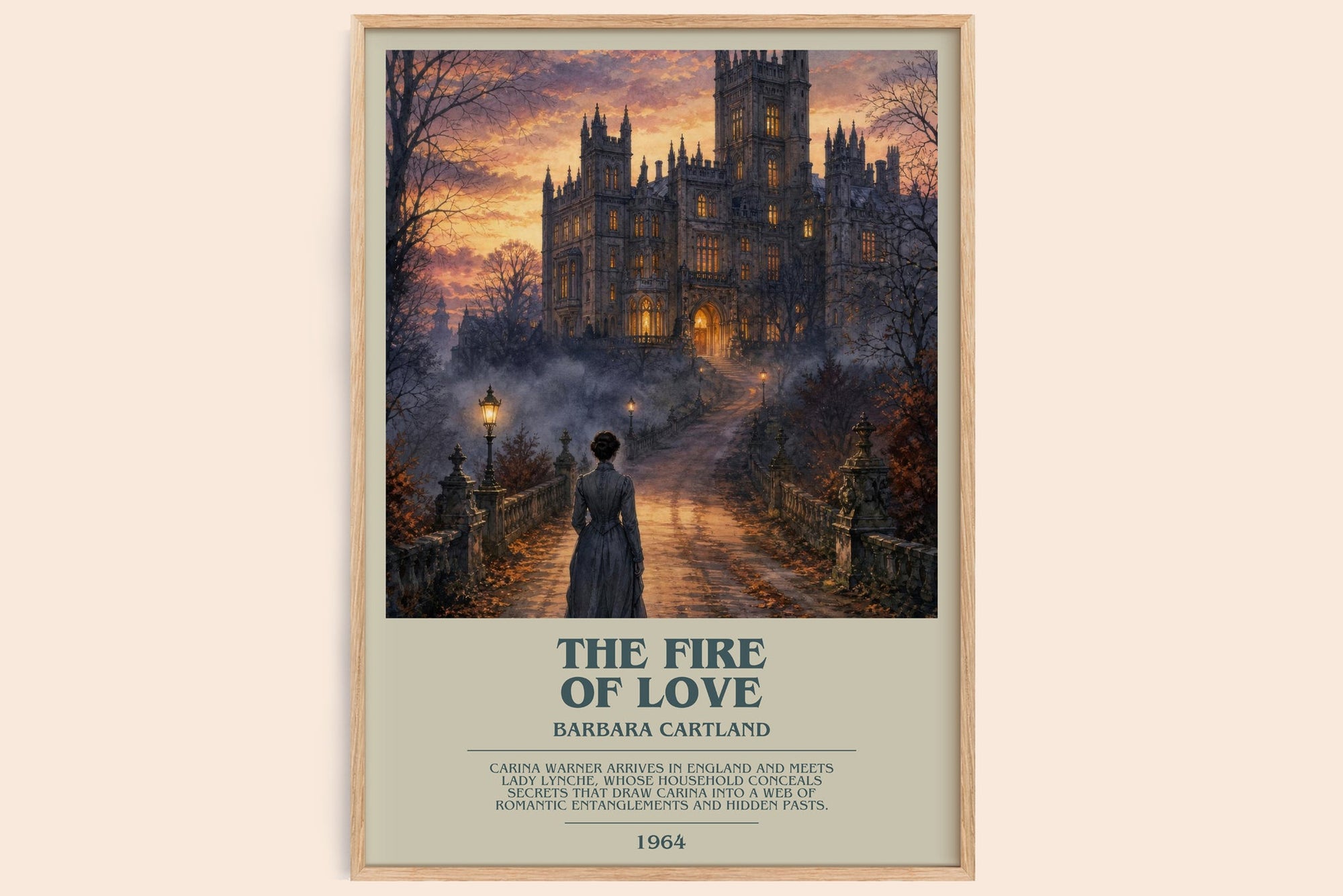 The Fire Of Love bookish book poster by Barbara Cartland – framed literary art print