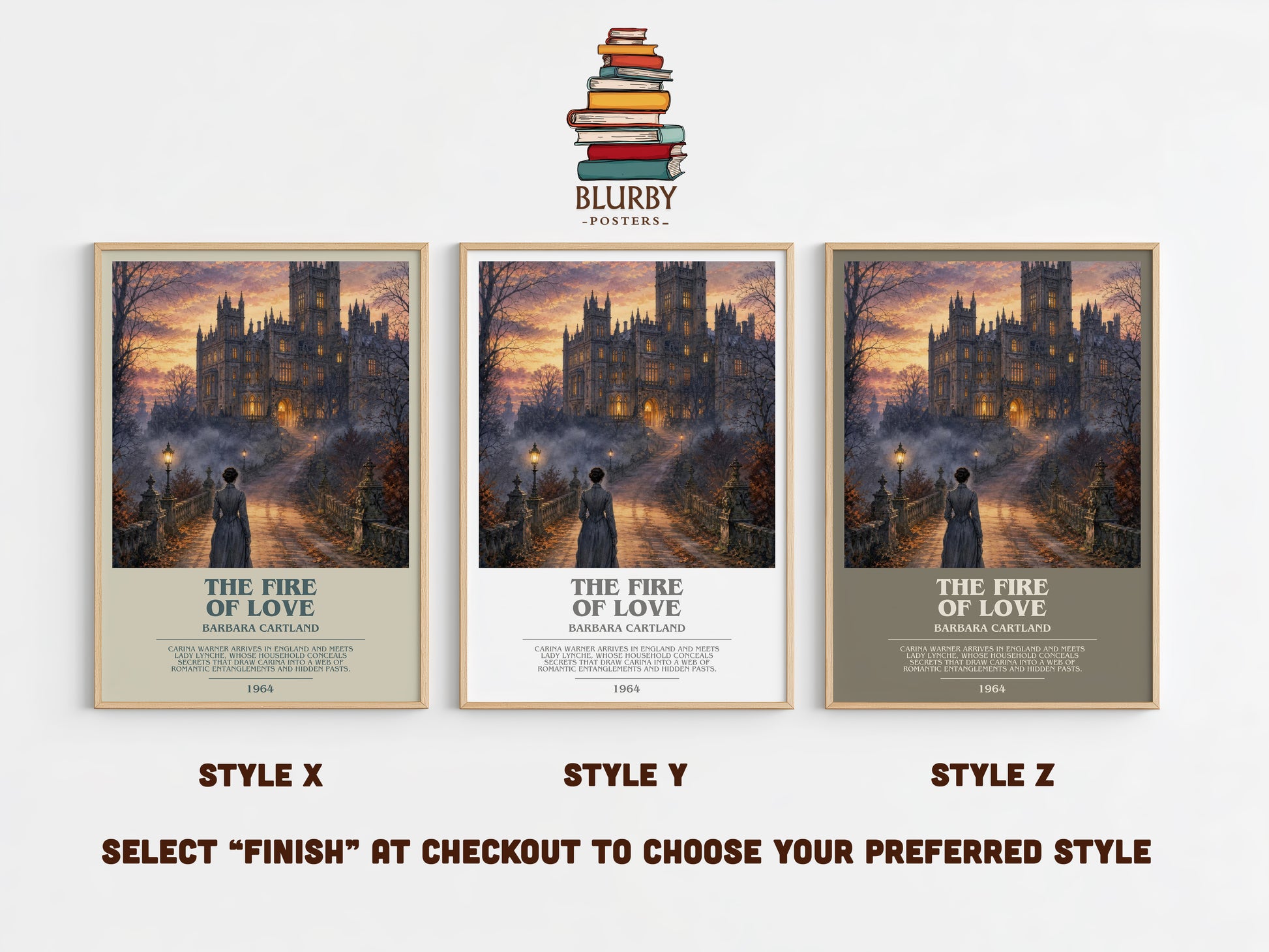 The Fire Of Love bookish print in frame leaning in hallway – romance wall art