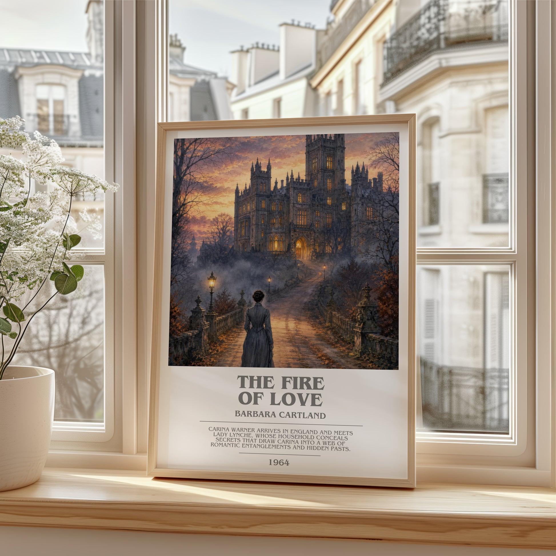 The Fire Of Love bookish poster colour and style options – Barbara Cartland book art