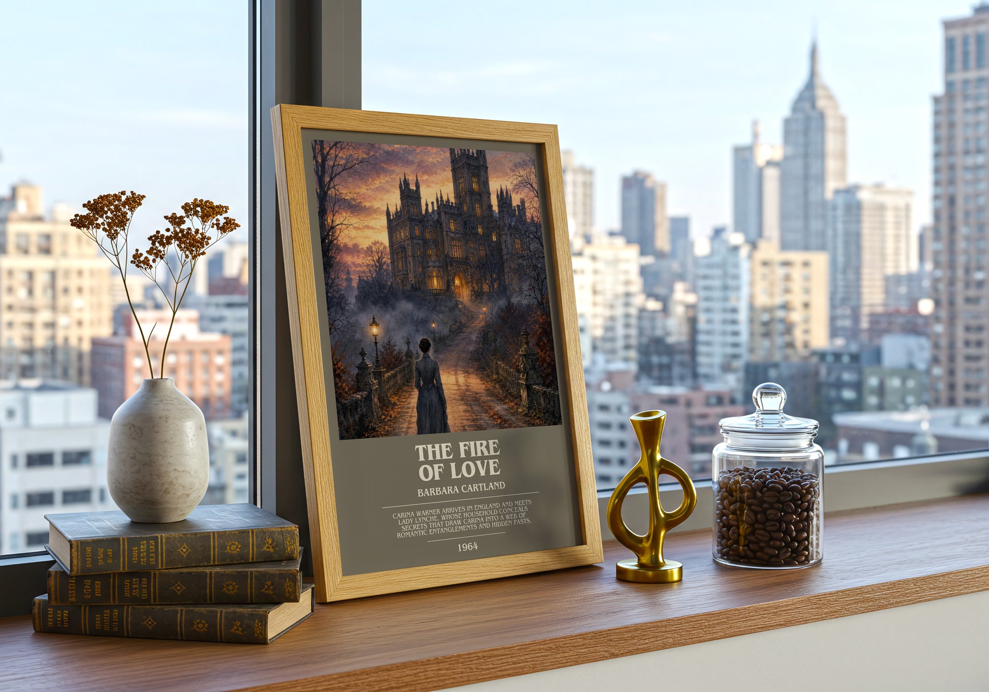 The Fire Of Love bookish print framed by window – literary home decor
