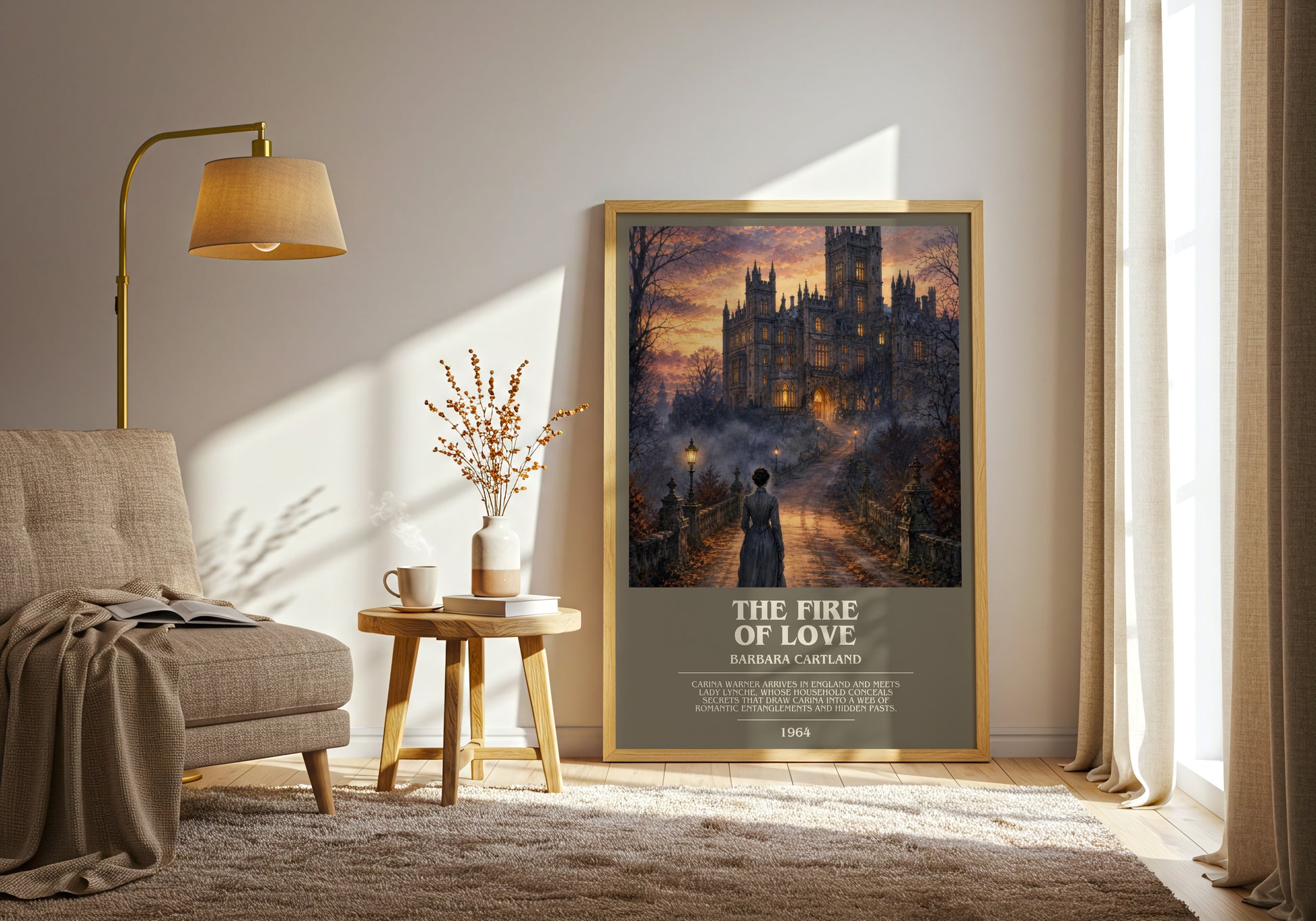 The Fire Of Love bookish print on bookshelf – Barbara Cartland fan gift