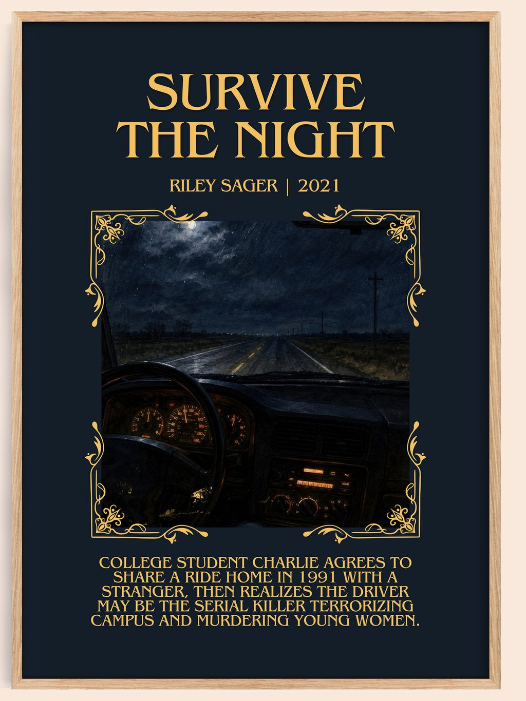 Survive the Night Minimalist Book Poster by Riley Sager – book poster