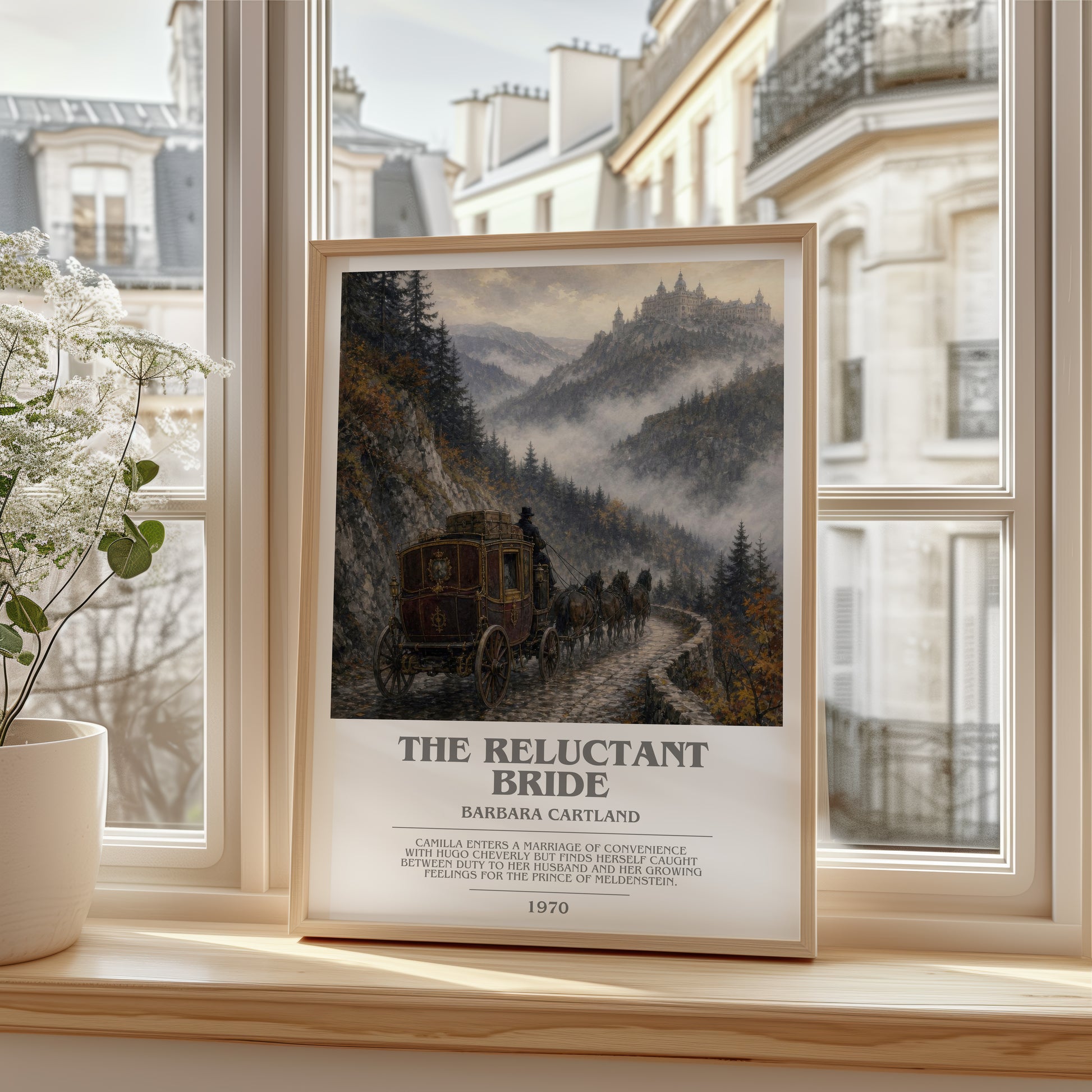 The Reluctant Bride bookish poster colour and style options – Barbara Cartland book art