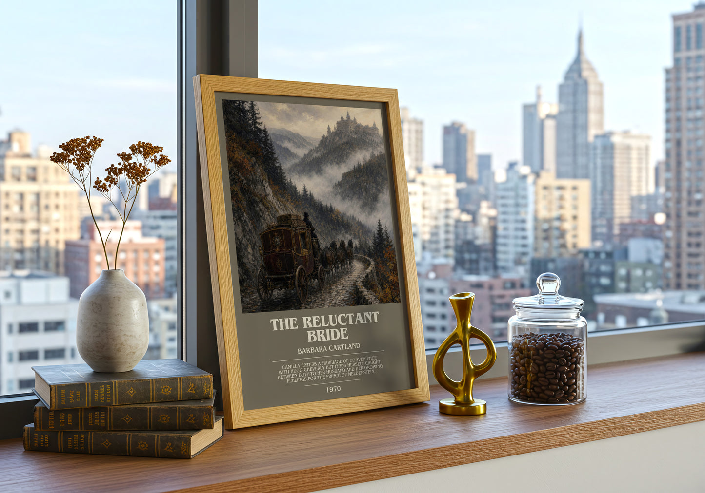 The Reluctant Bride bookish print framed by window – literary home decor