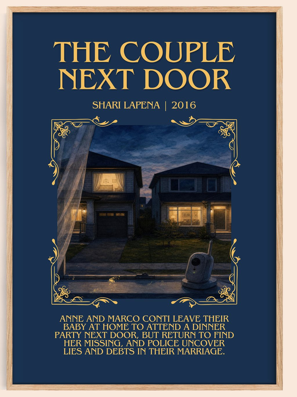 The Couple Next Door Minimalist Book Poster by Shari Lapena – book poster
