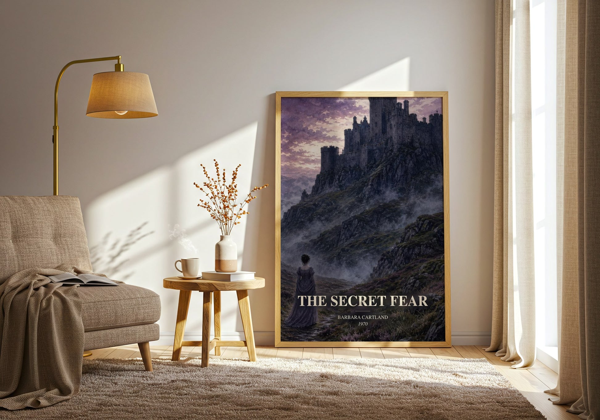 The Secret Fear watercolour print in frame leaning in hallway – romance wall art