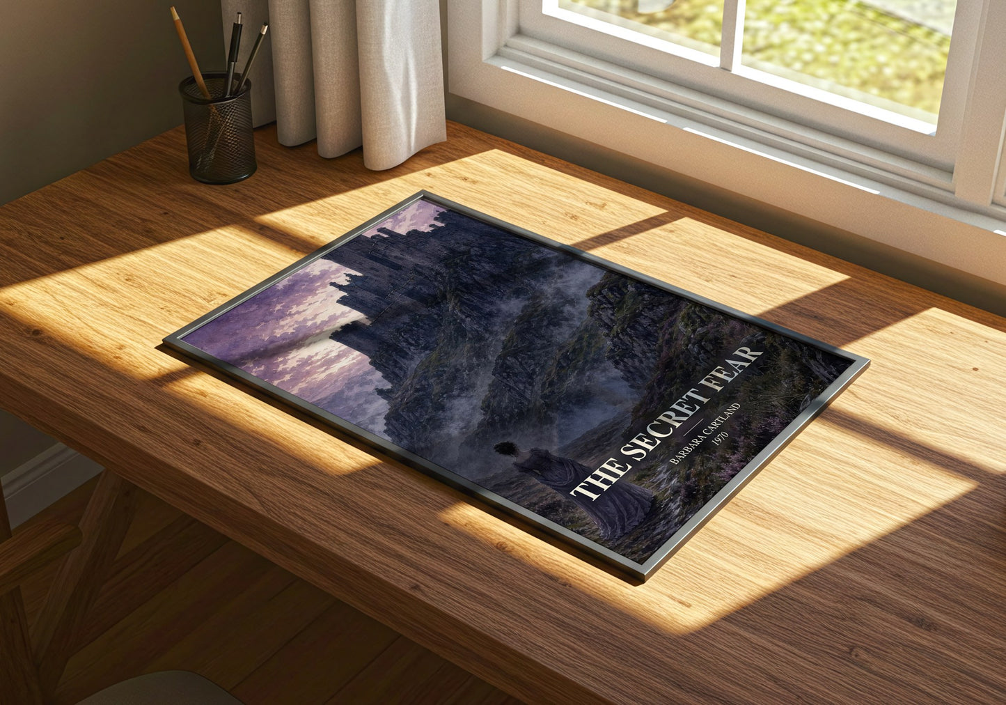 The Secret Fear watercolour book poster framed on wall – romance wall art