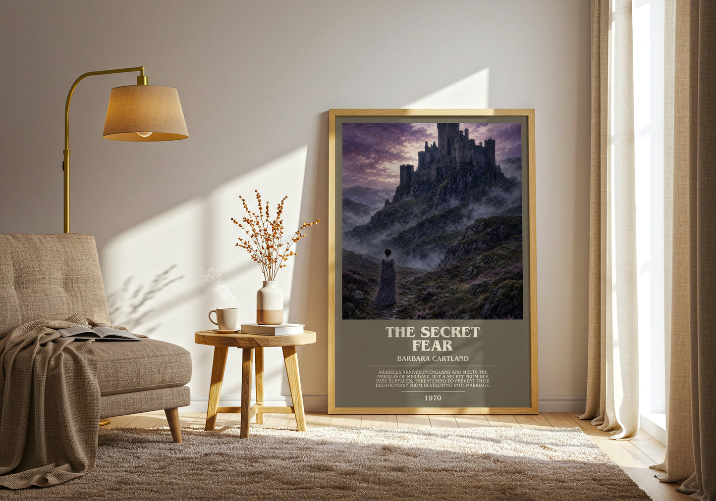 The Secret Fear bookish print on bookshelf – Barbara Cartland fan gift
