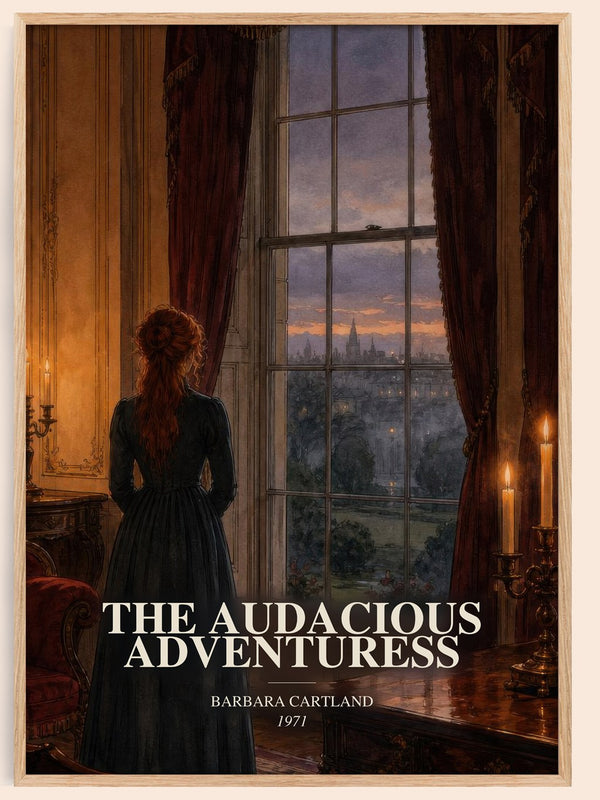 The Audacious Adventuress watercolour book poster by Barbara Cartland – framed literary art print