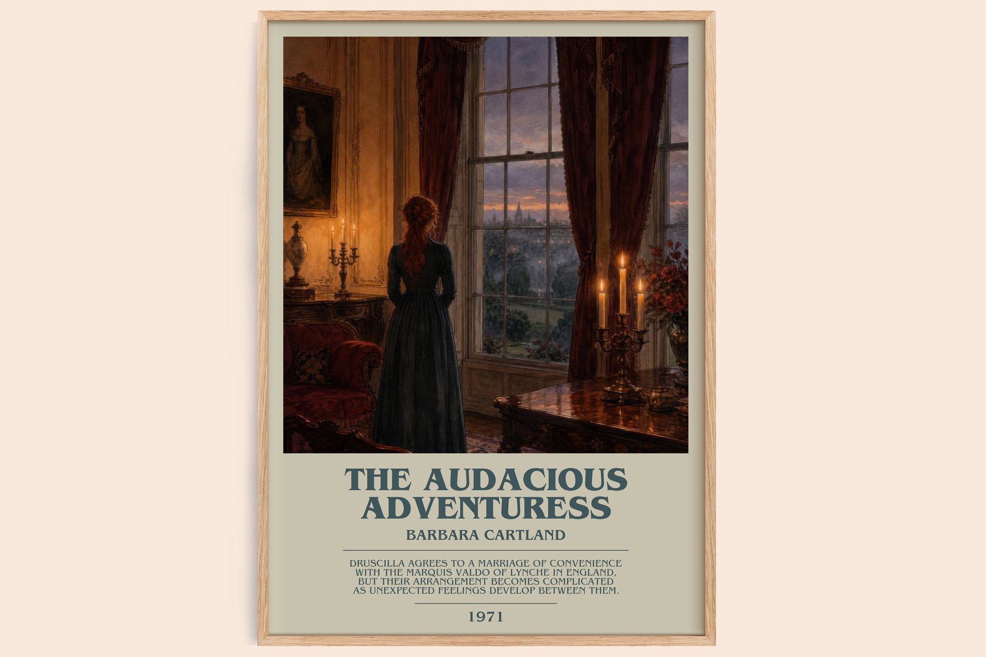 The Audacious Adventuress bookish book poster by Barbara Cartland – framed literary art print