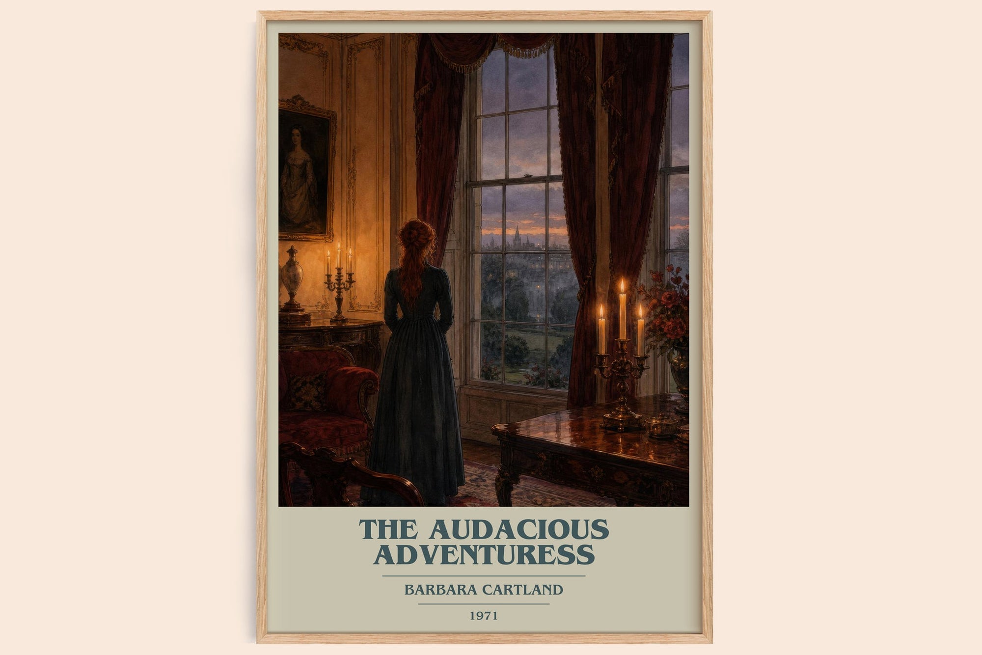 The Audacious Adventuress book cover book poster by Barbara Cartland – framed literary art print