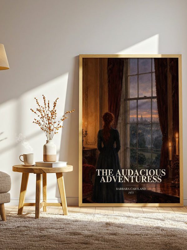 The Audacious Adventuress watercolour print in frame leaning in hallway – romance wall art