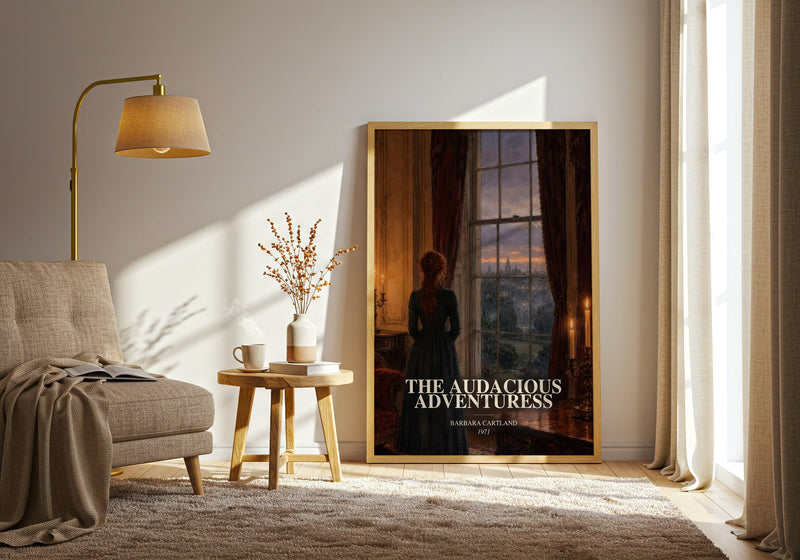 The Audacious Adventuress watercolour print in frame leaning in hallway – romance wall art