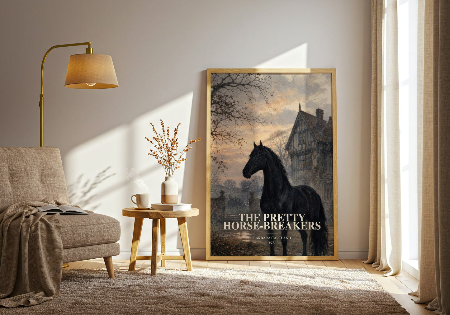The Pretty Horse-Breakers watercolour print in frame leaning in hallway – romance wall art
