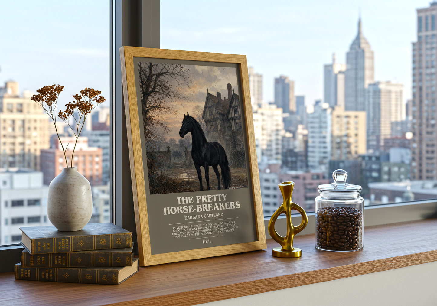 The Pretty Horse-Breakers bookish print framed by window – literary home decor