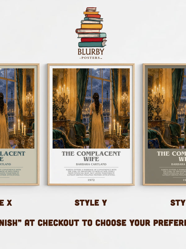 The Complacent Wife bookish print in frame leaning in hallway – romance wall art